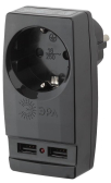 Адаптер ''Polynom'' 1гн 220V + 2xUSB 2100mA, c заземл, (черный) (10/60/1440) SP-1e-USB-B '' - ЭРА (Энергия света), артикул Б0026333