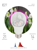 Лампа светодиодная лампа для рассады тип А60, 14 Вт, 220-240V FITO-12W-RB-E27-K - ЭРА (Энергия света), артикул Б0039071