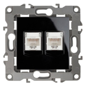 Розетка информационная двойная 2XRJ45, Эра12, чёрный, 12-3108-06 - ЭРА (Энергия света), артикул Б0014734