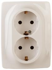 Розетка 2X2P+E Schuko со шторками , 16А-250В, б.л., Эра12, слоновая кость, 12-2008-02 (Б0038813) - артикул Б0038813
