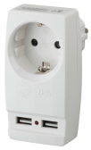 Адаптер ''Polynom'' 1гн 220V + 2xUSB 2100mA, c заземл, (белый) (10/60/1440) SP-1e-USB-W'' - ЭРА (Энергия света), артикул Б0026332