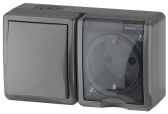 Блок розетка+выключатель IP54, 16A(10AX)-250В, ОУ, Эра Эксперт, серый, 11-7401-03 - артикул Б0020734