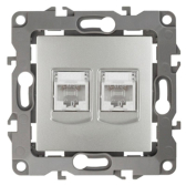 Розетка информационная двойная 2XRJ45, Эра12, алюминий, 12-3108-03 - артикул Б0014731