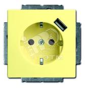 SOLO Розетка USB со шторками желтый (сахара) безвинтовые клеммы (2011-0-6181) - артикул 2011-0-6181