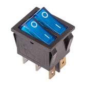 Выключатель клавишный 250V 15А (6с) ON-OFF синий с подсветкой ДВОЙНОЙ | 36-2411 | REXANT - артикул 36-2411