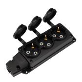 Розетка (колодка) влагозащищенная с крышкой 3 гнезда COMPACT, с/з, 16А, IP54, каучук, черная | 111-223 | REXANT - артикул 111-223