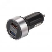 Автозарядка в прикуриватель 2хUSB с дисплеем, АЗУ, 1000+2100 mA, серебристая - артикул etm18-1947