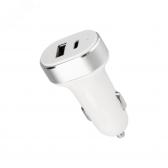 Автозарядка в прикуриватель АЗУ USB-A+USB-C 3.1 A белая - артикул 18-2227