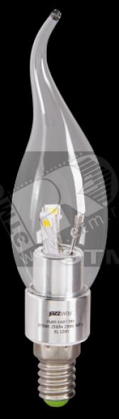 Лампа светодиодная LED 3Вт Е14 СА37 теплая прозрачная (свеча на ветру) PLED - артикул PLED-СА37 3w27 CL