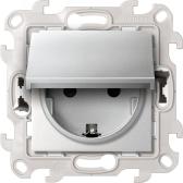Розетка IP44 с крышкой, заземлением и шторками Schuko 2Р+Е 16A 250В~ с системой Push&Go цвета алюминий S24 Harmonie - артикул 2420448-033