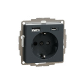 MERTEN SM РОЗЕТКА силовая 16 A с зарядкой USB A+C 3 A, АНТРАЦИТ | MTN2367-0414 | Schneider Electric - артикул MTN2367-0414