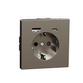 MERTEN D-Life РОЗЕТКА силовая 16 A с зарядкой USB A+C 3 A, НЕРЖ. СТАЛЬ | MTN2367-6036 | Schneider Electric - артикул MTN2367-6036
