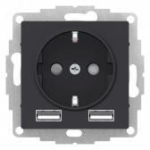 Розетка ATLASDESIGN 16А+USB  A+A, механизм, КАРБОН (ATN001030) - артикул ATN001030