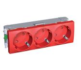 Розетка тройная 45 2P+E со шторками красная - артикул ALB45264