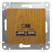 Розетка GLOSSA USB 5В/2100мА 2х5В/1050мА механизм дерево дуб (GSL000533) - артикул GSL000533