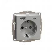 MERTEN SM РОЗЕТКА силовая 16 A с зарядкой USB A+C 3 A, АЛЮМИНИЙ - артикул MTN2367-0460