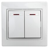 1Э-105-01 Intro Выключатель двойной с подсветкой, 10А-250В, СУ, б.л., Plano, белый | Б0038826 | Intro - артикул Б0038826