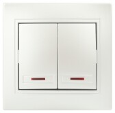 Выключатель Intro Plano 1-105-06 двухклавишный с подсветкой, 10А-250В, IP20, СУ, перламутр | Б0053782 | Intro - артикул Б0053782