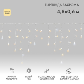 Гирлянда Айсикл 4,8х0,6 м, с эффектом мерцания, белый ПВХ, 176 LED, теплый белый, 230 В - NEON-NIGHT, артикул 255-166