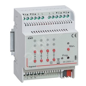 KNX. Активатор для приводов жалюзи/рольставень 4-канальный 6А.DIN 4 модуля. (002691) - Legrand