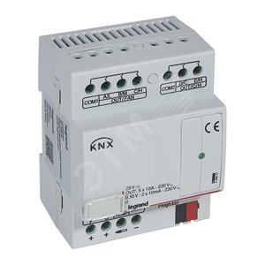 KNX. Контроллер управления фанкоилами 0-10В (3 скорости вентилятора, 2 клапана 0-10В) . DIN 4 модуля (049041) - Legrand