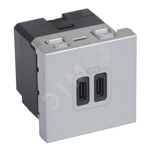 Розетка 2xUSB-C для зарядки - Программа Mosaic - 2 модуля - алюминий - Legrand Euro