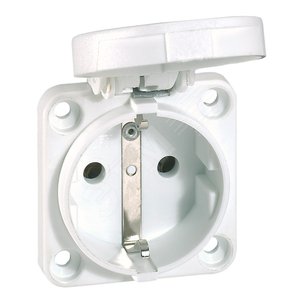 Розетка с заземлением 16А 2К+З 230В IP44 синяя 50х50 со шторками немецкий стандарт (057675)