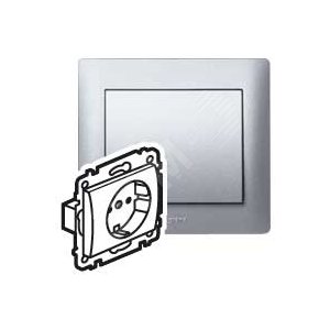 Galea Life Розетка двойная с заземлением со шторками и лицевой панелью aluminium - Legrand