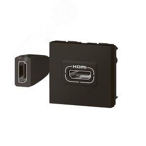 Розетка HDMI Mosaic 2 модуля - со шнуром - матовая черная (079479L) - фото 2