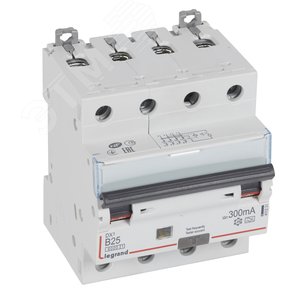 Выключатель автоматический дифференциального тока DX3 B25А 4П 300mА-А (411231)