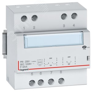 Трансформатор безопасности 230В/8-24В 63Вт сх.3 - Legrand