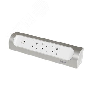 Удлинитель угловой и 2xUSB A+C (3А) зарядками серии  Комфорт  3 x 2К+З без кабеля, цвет: бело-алюминиевый (694504) - Legrand