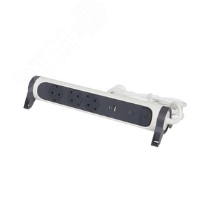 Удлинитель с поворотным основанием и 2xUSB A+C (3А) зарядками, защитой от импульсных перенапряжений серии  Комфорт  3X2К+З с кабелем 1,5 м., цвет: бело-черный - Legrand Euro