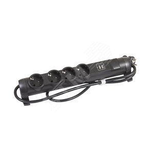 Многорозеточный блок с 2хUSB+4x2К+З - с кабелем длиной 1,5 м черный (694616) - Legrand