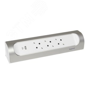 Удлинитель угловой и 2xUSB A+C (3А) зарядками серии  Комфорт  3 x 2К+З без кабеля, цвет: бело-алюминиевый (694504) - фото 3