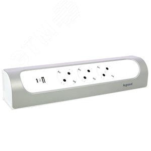 Удлинитель угловой и 2xUSB A+C (3А) зарядками серии  Комфорт  3 x 2К+З без кабеля, цвет: бело-алюминиевый (694504) - фото 4