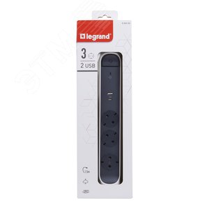 Удлинитель с поворотным основанием и 2xUSB A+C (3А) зарядками, защитой от импульсных перенапряжений серии  Комфорт  3X2К+З с кабелем 1,5 м., цвет: бело-черный - фото 2