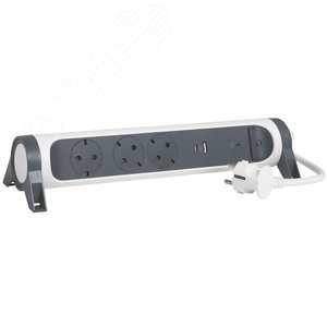 Удлинитель с поворотным основанием и 2xUSB A+C (3А) зарядками, защитой от импульсных перенапряжений серии  Комфорт  3X2К+З с кабелем 1,5 м., цвет: бело-черный - фото 3