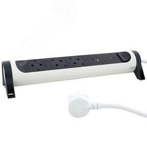 Удлинитель с поворотным основанием и 2xUSB A+C (3А) зарядками, защитой от импульсных перенапряжений серии  Комфорт  3X2К+З с кабелем 1,5 м., цвет: бело-черный - фото 4