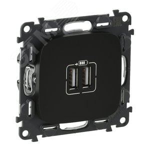 Valena ALLURE Зарядное устройство с двумя USB-разьемами 240В/5В 1500мА С лицевой панелью Антрацит (754998) 2