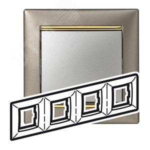VALENA Рамка 4 поста горизонтальный монтаж титан/золото (770364) - Legrand