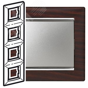 VALENA Рамка 4 поста вертикальная темное дерево/серебро (770378) - Legrand