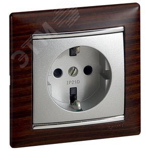 VALENA Розетка с заземлением 2К+З со шторками алюминий 3