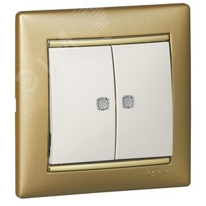 VALENA Выключатель двухклавишный 10A с индикацией слоновая кость (774113) 2