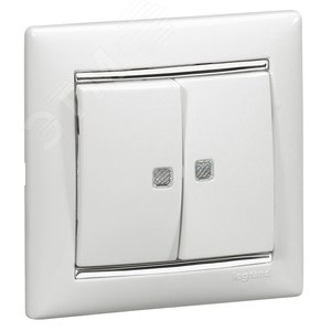 VALENA Выключатель двухклавишный 10A с индикацией белый (774213) 2