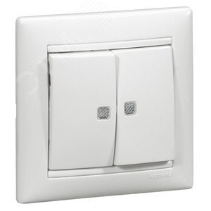 VALENA Выключатель двухклавишный 10A с индикацией белый (774213) 3