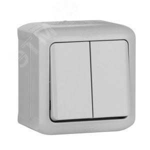 Quteo Переключатель двухклавишный наружный IP44 серый 10А (782331)