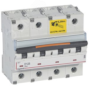 Выключатель автоматический четырехполюсный 125А D DX3 25кА (409855)