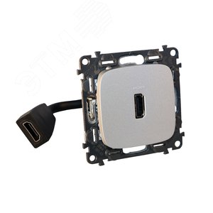 Valena ALLURE. Розетка HDMI с предварительно подключенным разьемом. С лицевой панелью. Цвет Алюминий (755167) - Legrand