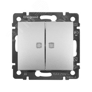VALENA Выключатель двухклавишный с подсветкой в рамку алюминий (770128) - Legrand